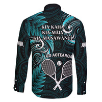 New Zealand Tiki Tennis Family Matching Off Shoulder Maxi Dress and Hawaiian Shirt 2024 Aotearoa Tenehi Maori Silver Fern - Turquoise LT14 - Polynesian Pride