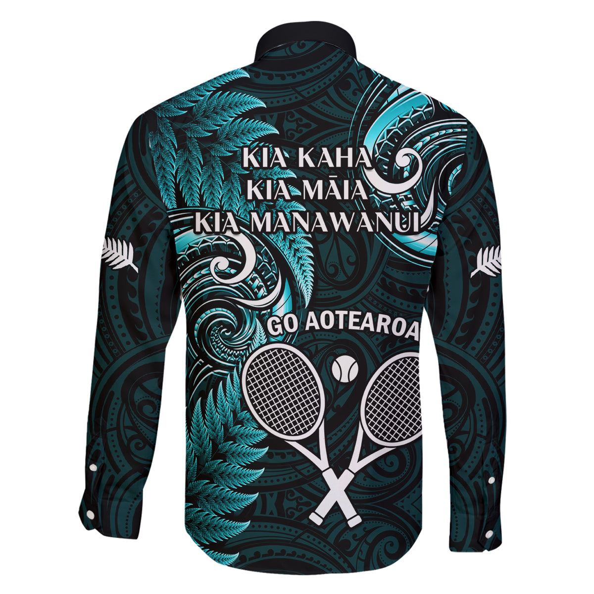 New Zealand Tiki Tennis Family Matching Summer Maxi Dress and Hawaiian Shirt 2024 Aotearoa Tenehi Maori Silver Fern - Turquoise LT14 - Polynesian Pride