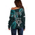 New Zealand Tiki Tennis Off Shoulder Sweater 2024 Aotearoa Tenehi Maori Silver Fern - Turquoise LT14 - Polynesian Pride
