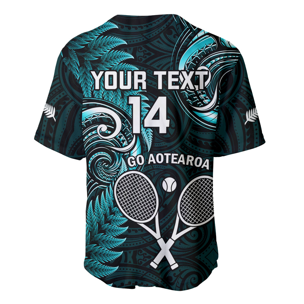 Custom New Zealand Tiki Tennis Baseball Jersey 2024 Aotearoa Tenehi Maori Silver Fern - Turquoise LT14 - Polynesian Pride