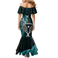 Custom New Zealand Tiki Tennis Family Matching Mermaid Dress and Hawaiian Shirt 2024 Aotearoa Tenehi Maori Silver Fern - Turquoise LT14 - Polynesian Pride