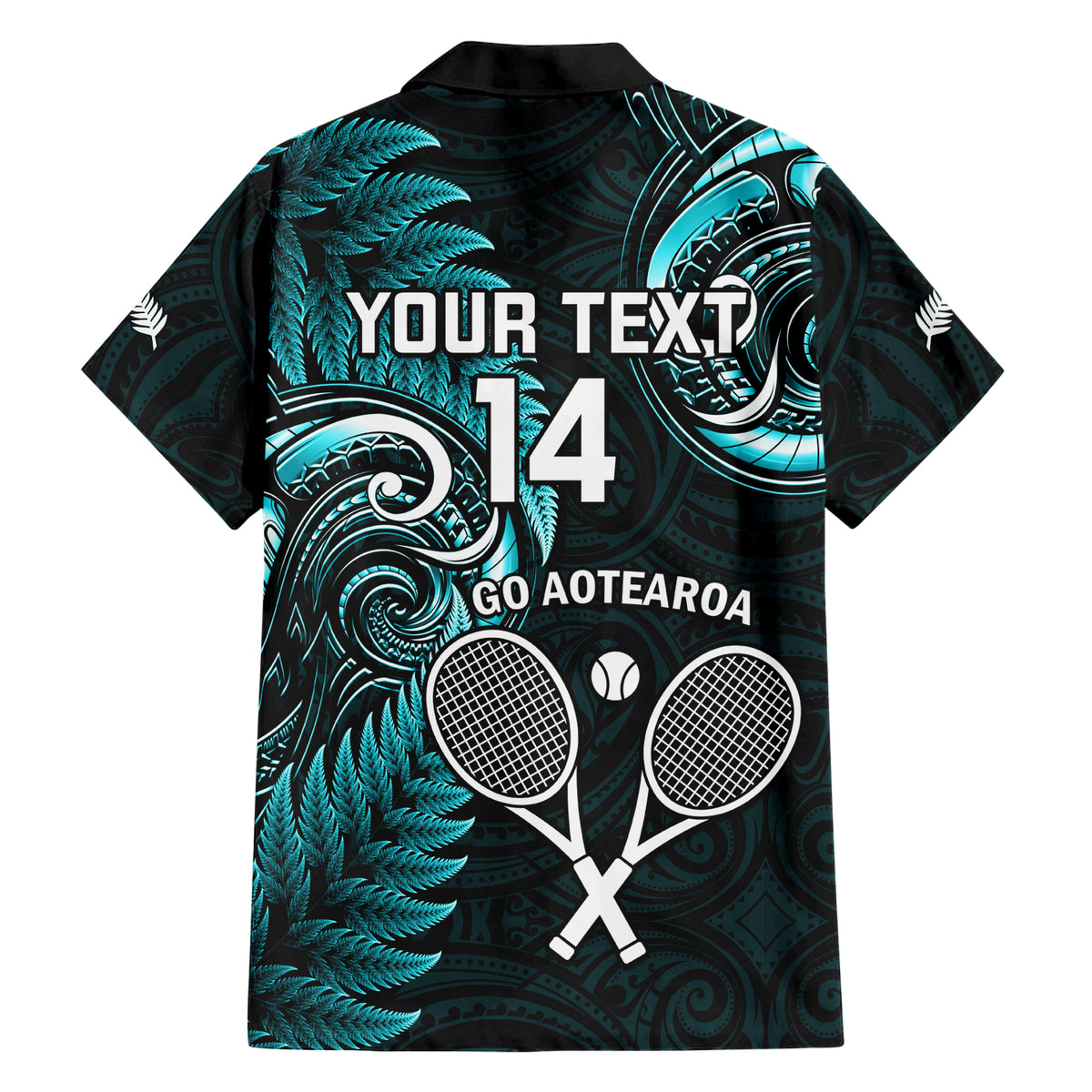 Custom New Zealand Tiki Tennis Family Matching Short Sleeve Bodycon Dress and Hawaiian Shirt 2024 Aotearoa Tenehi Maori Silver Fern - Turquoise LT14 - Polynesian Pride