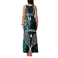 Custom New Zealand Tiki Tennis Family Matching Tank Maxi Dress and Hawaiian Shirt 2024 Aotearoa Tenehi Maori Silver Fern - Turquoise LT14 - Polynesian Pride