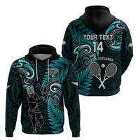 Custom New Zealand Tiki Tennis Zip Hoodie 2024 Aotearoa Tenehi Maori Silver Fern - Turquoise LT14 - Polynesian Pride