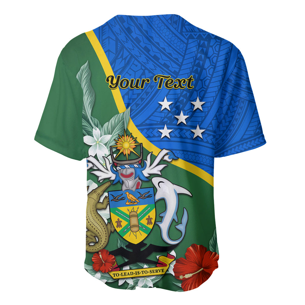 Personalised Halo Olaketa Solomon Islands Baseball Jersey Coat Of Arms With Tropical Flowers Flag Style LT14 - Polynesian Pride