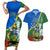 Personalised Halo Olaketa Solomon Islands Couples Matching Short Sleeve Bodycon Dress and Hawaiian Shirt Coat Of Arms With Tropical Flowers Flag Style LT14 Green - Polynesian Pride
