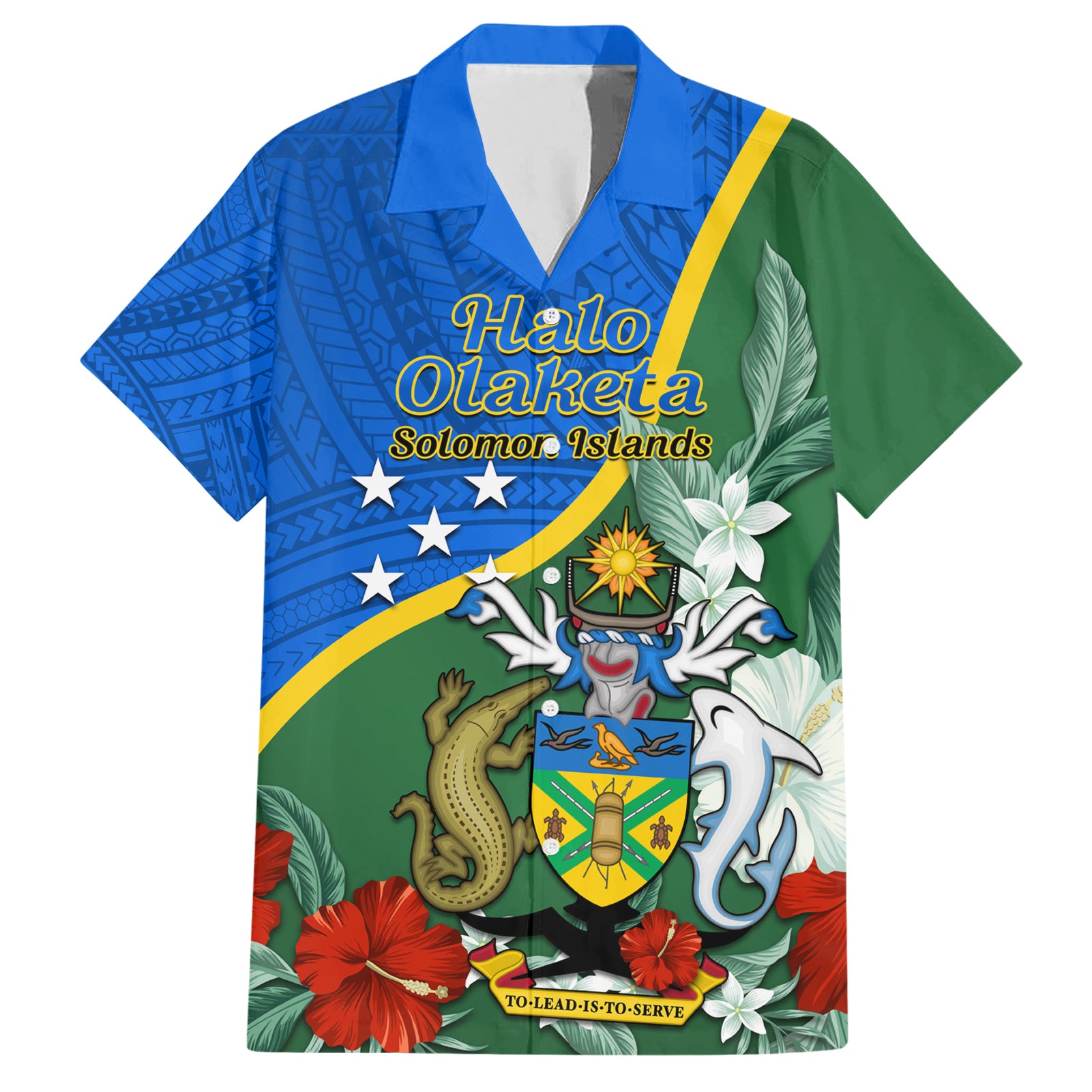 Personalised Halo Olaketa Solomon Islands Hawaiian Shirt Coat Of Arms With Tropical Flowers Flag Style LT14 Green - Polynesian Pride