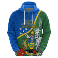 Personalised Halo Olaketa Solomon Islands Hoodie Coat Of Arms With Tropical Flowers Flag Style LT14 - Polynesian Pride