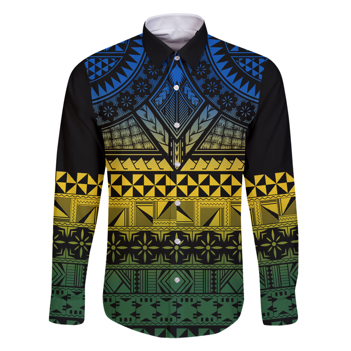 Halo Olaketa Solomon Islands Family Matching Summer Maxi Dress and Hawaiian Shirt Melanesian Tribal Pattern Gradient Version LT14 Dad's Shirt - Long Sleeve Black - Polynesian Pride