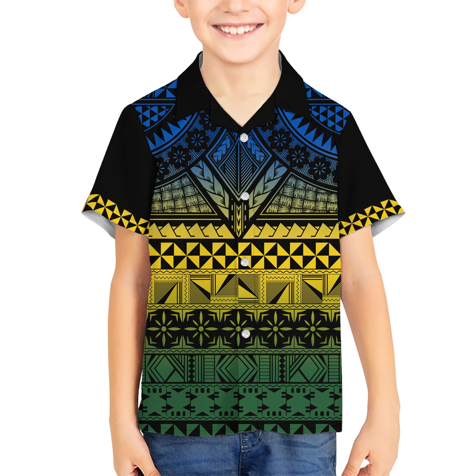 Halo Olaketa Solomon Islands Kid Hawaiian Shirt Melanesian Tribal Pattern Gradient Version LT14 Kid Black - Polynesian Pride