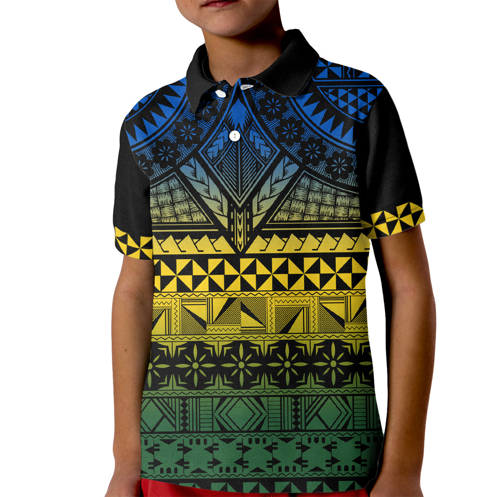 Halo Olaketa Solomon Islands Kid Polo Shirt Melanesian Tribal Pattern Gradient Version LT14 Kid Black - Polynesian Pride