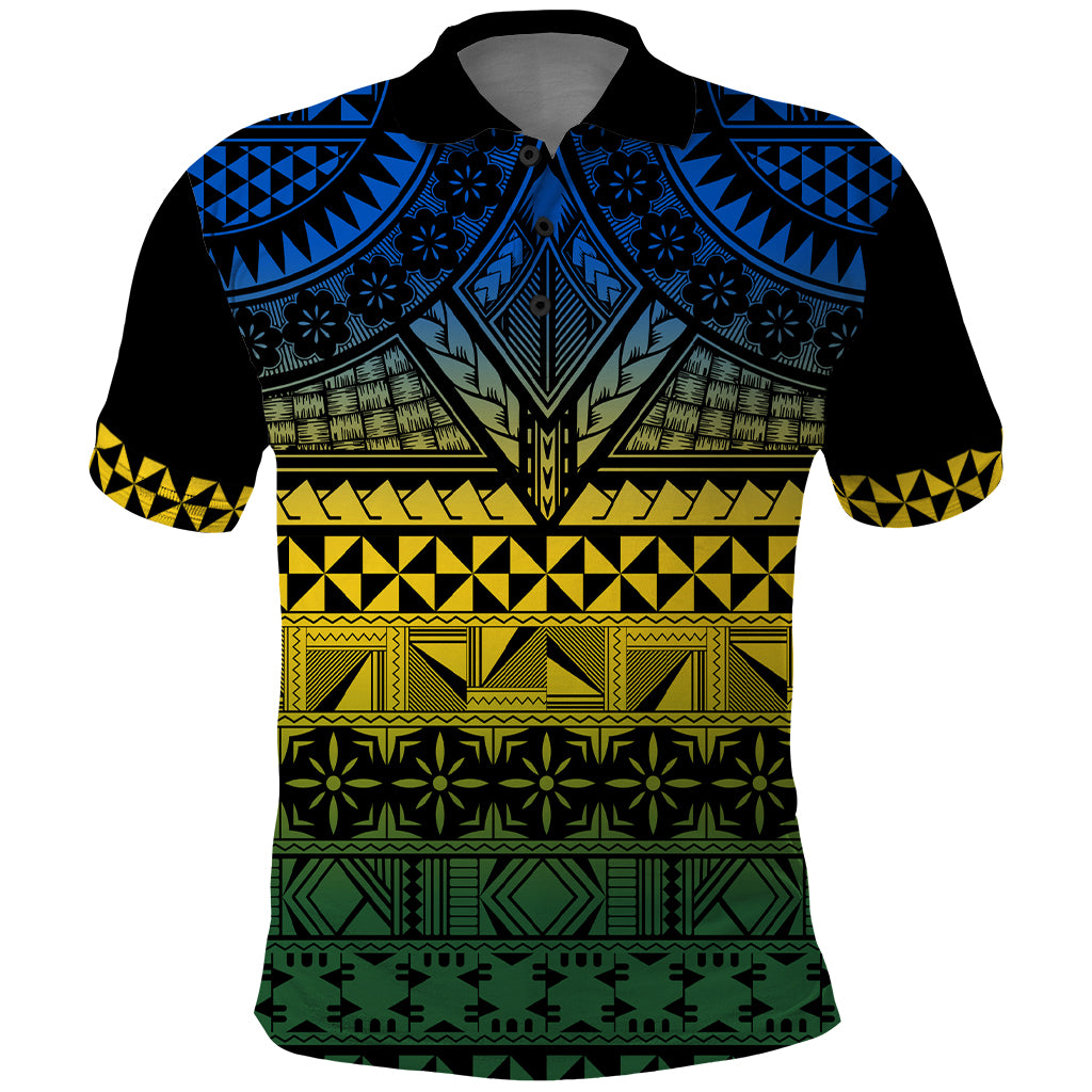 Halo Olaketa Solomon Islands Polo Shirt Melanesian Tribal Pattern Gradient Version LT14 Black - Polynesian Pride