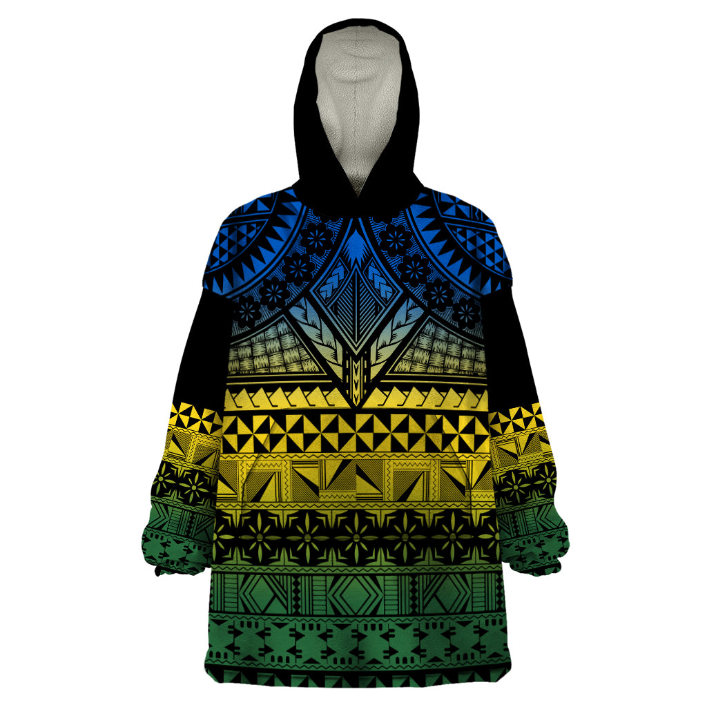 Halo Olaketa Solomon Islands Wearable Blanket Hoodie Melanesian Tribal Pattern Gradient Version LT14 One Size Black - Polynesian Pride