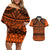 Halo Olaketa Solomon Islands Couples Matching Off Shoulder Short Dress and Hawaiian Shirt Melanesian Tribal Pattern Orange Version LT14 Orange - Polynesian Pride
