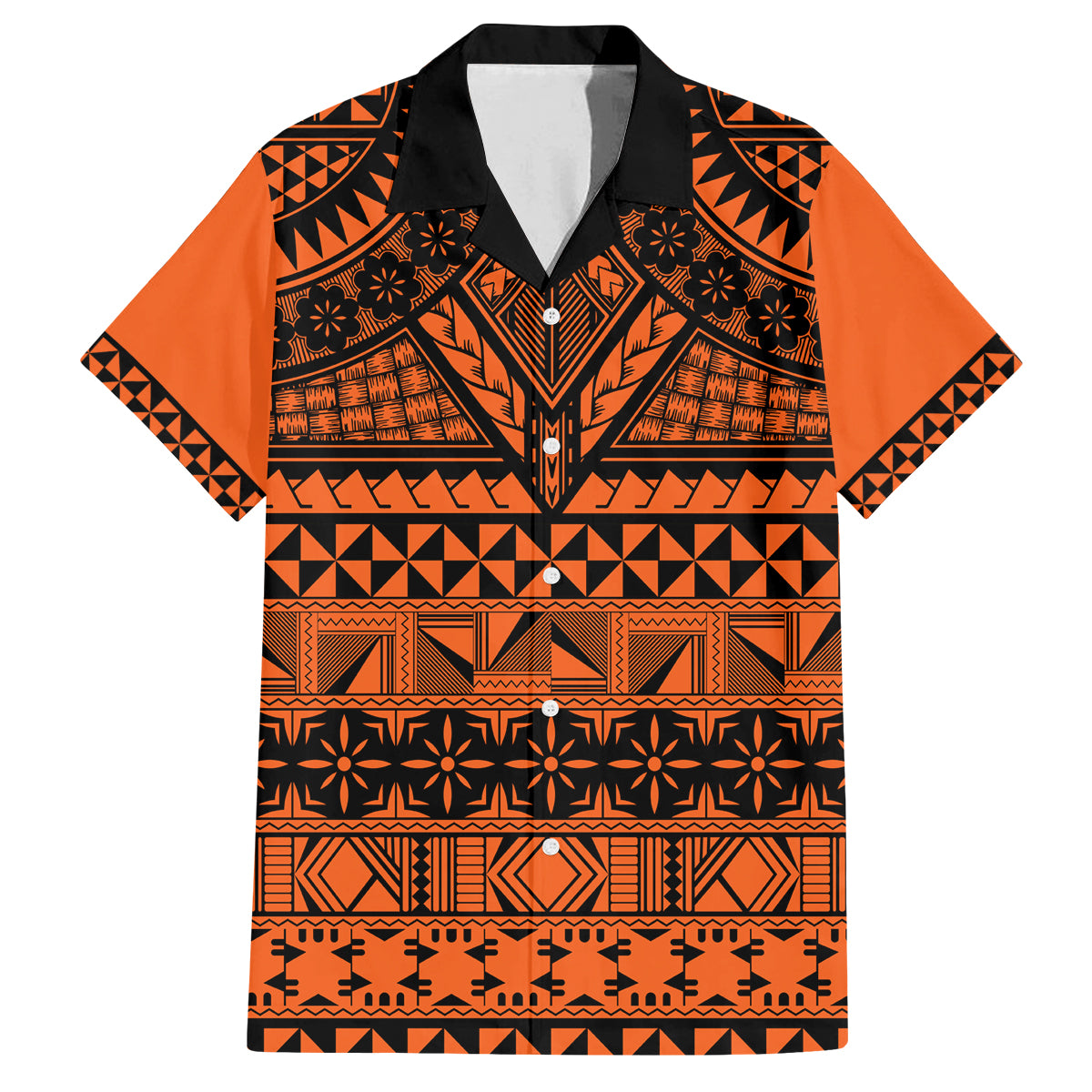 Halo Olaketa Solomon Islands Family Matching Puletasi and Hawaiian Shirt Melanesian Tribal Pattern Orange Version LT14 Dad's Shirt - Short Sleeve Orange - Polynesian Pride