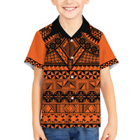 Halo Olaketa Solomon Islands Family Matching Puletasi and Hawaiian Shirt Melanesian Tribal Pattern Orange Version LT14 Son's Shirt Orange - Polynesian Pride