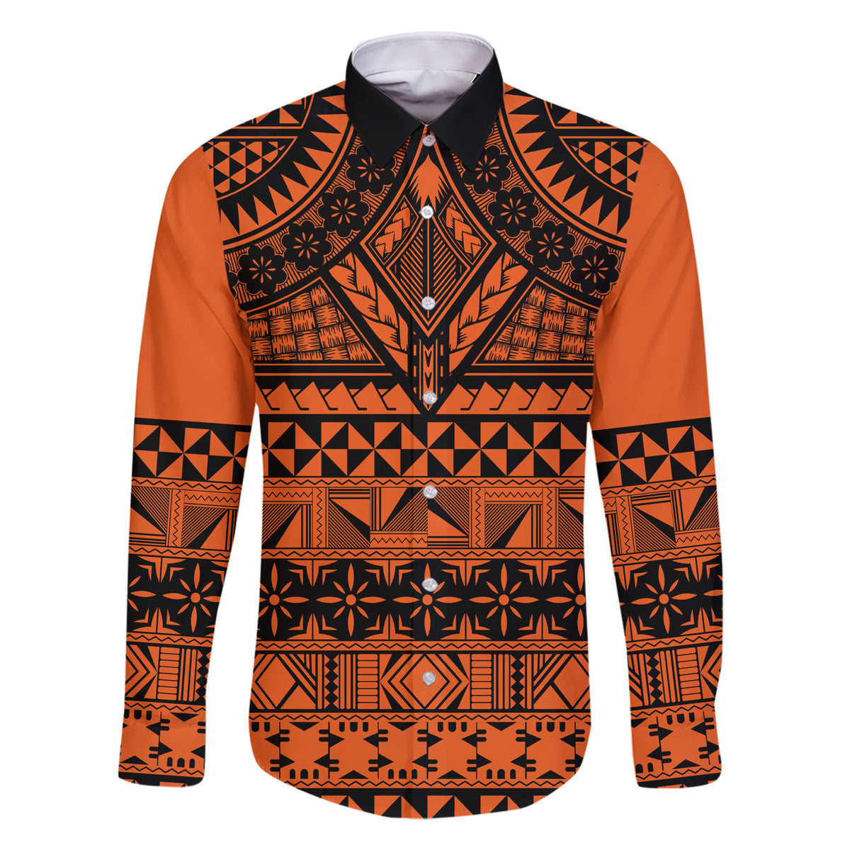 Halo Olaketa Solomon Islands Family Matching Short Sleeve Bodycon Dress and Hawaiian Shirt Melanesian Tribal Pattern Orange Version LT14 Dad's Shirt - Long Sleeve Orange - Polynesian Pride