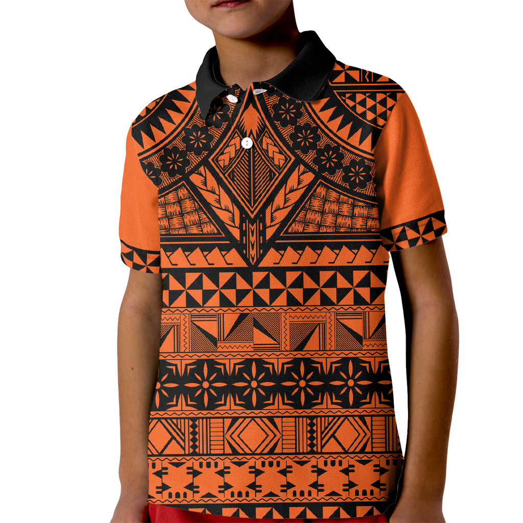 Halo Olaketa Solomon Islands Kid Polo Shirt Melanesian Tribal Pattern Orange Version LT14 Kid Orange - Polynesian Pride