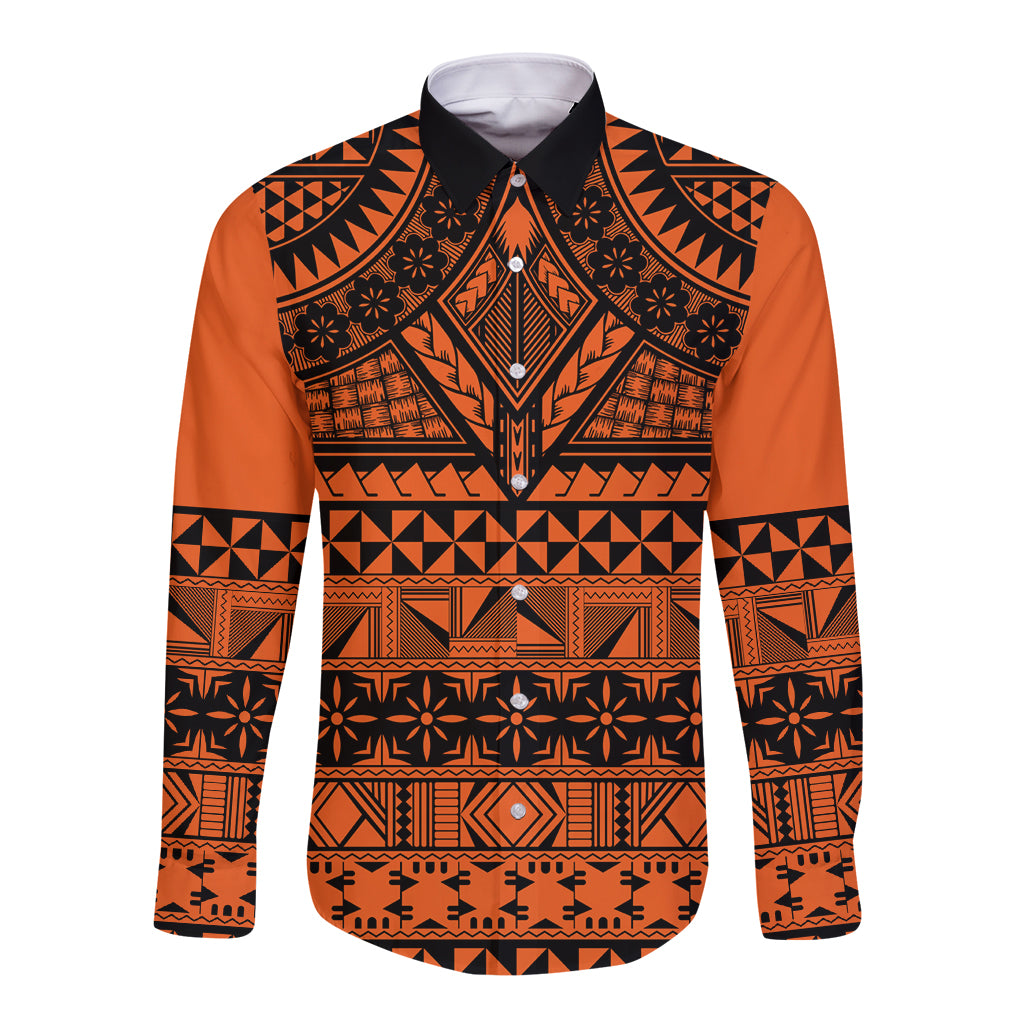 Halo Olaketa Solomon Islands Long Sleeve Button Shirt Melanesian Tribal Pattern Orange Version LT14 Unisex Orange - Polynesian Pride