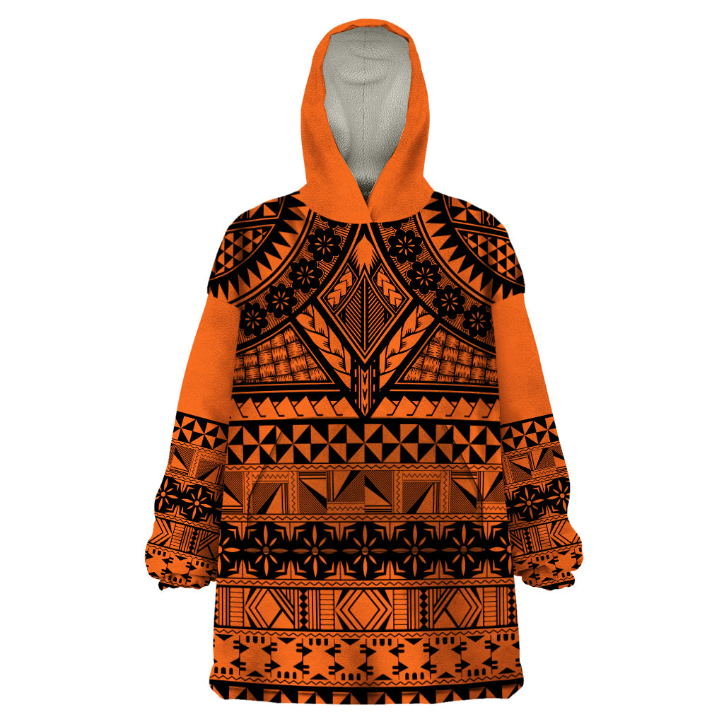 Halo Olaketa Solomon Islands Wearable Blanket Hoodie Melanesian Tribal Pattern Orange Version LT14 One Size Orange - Polynesian Pride