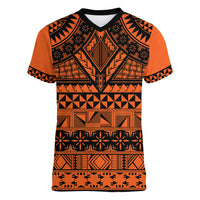 Halo Olaketa Solomon Islands Women V Neck T Shirt Melanesian Tribal Pattern Orange Version LT14 Female Orange - Polynesian Pride