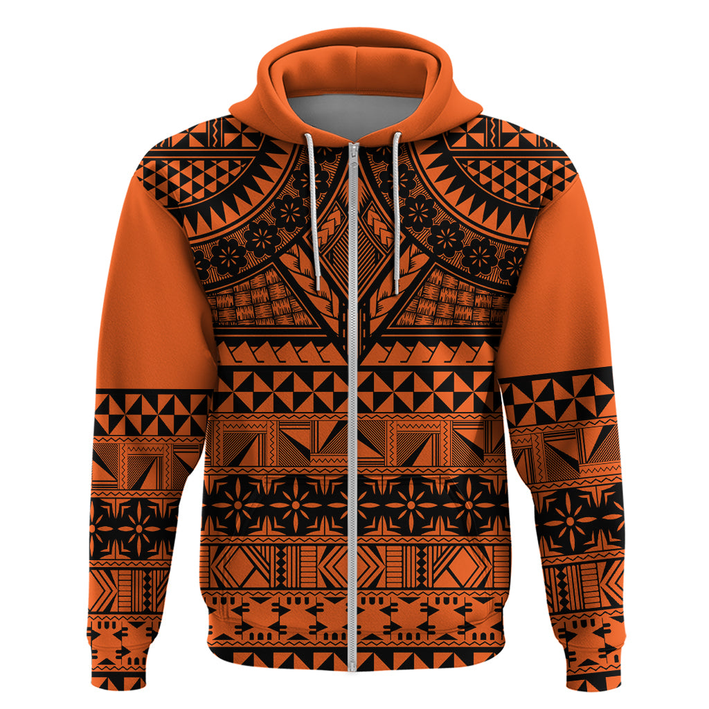 Halo Olaketa Solomon Islands Zip Hoodie Melanesian Tribal Pattern Orange Version LT14 Zip Hoodie Orange - Polynesian Pride