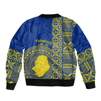 Fakaalofa Lahi Atu Niue Bomber Jacket Niuean Map With Hiapo Pattern Blue Version LT14 - Polynesian Pride