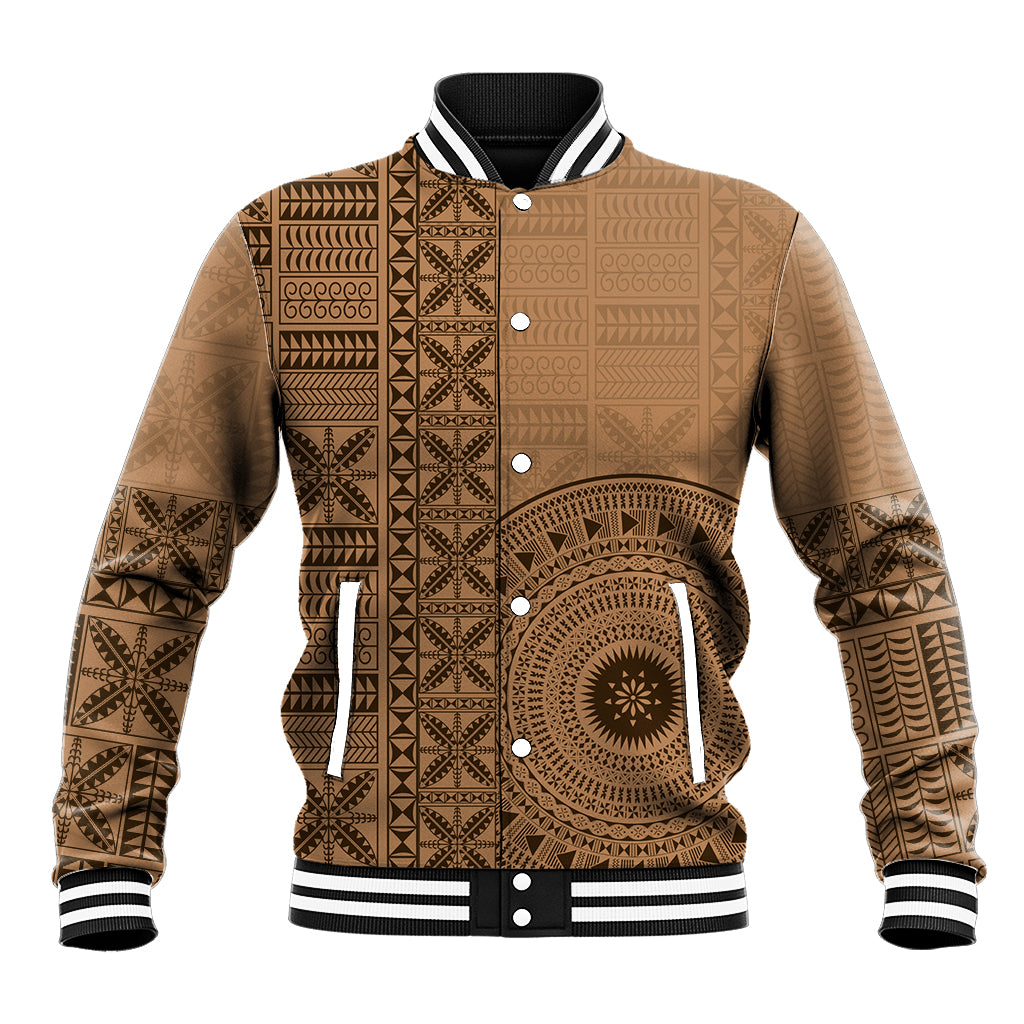 Fakaalofa Lahi Atu Niue Baseball Jacket Vintage Hiapo Pattern Brown Version LT14 Unisex Brown - Polynesian Pride