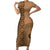 Fakaalofa Lahi Atu Niue Family Matching Short Sleeve Bodycon Dress and Hawaiian Shirt Vintage Hiapo Pattern Brown Version LT14 Mom's Dress Brown - Polynesian Pride