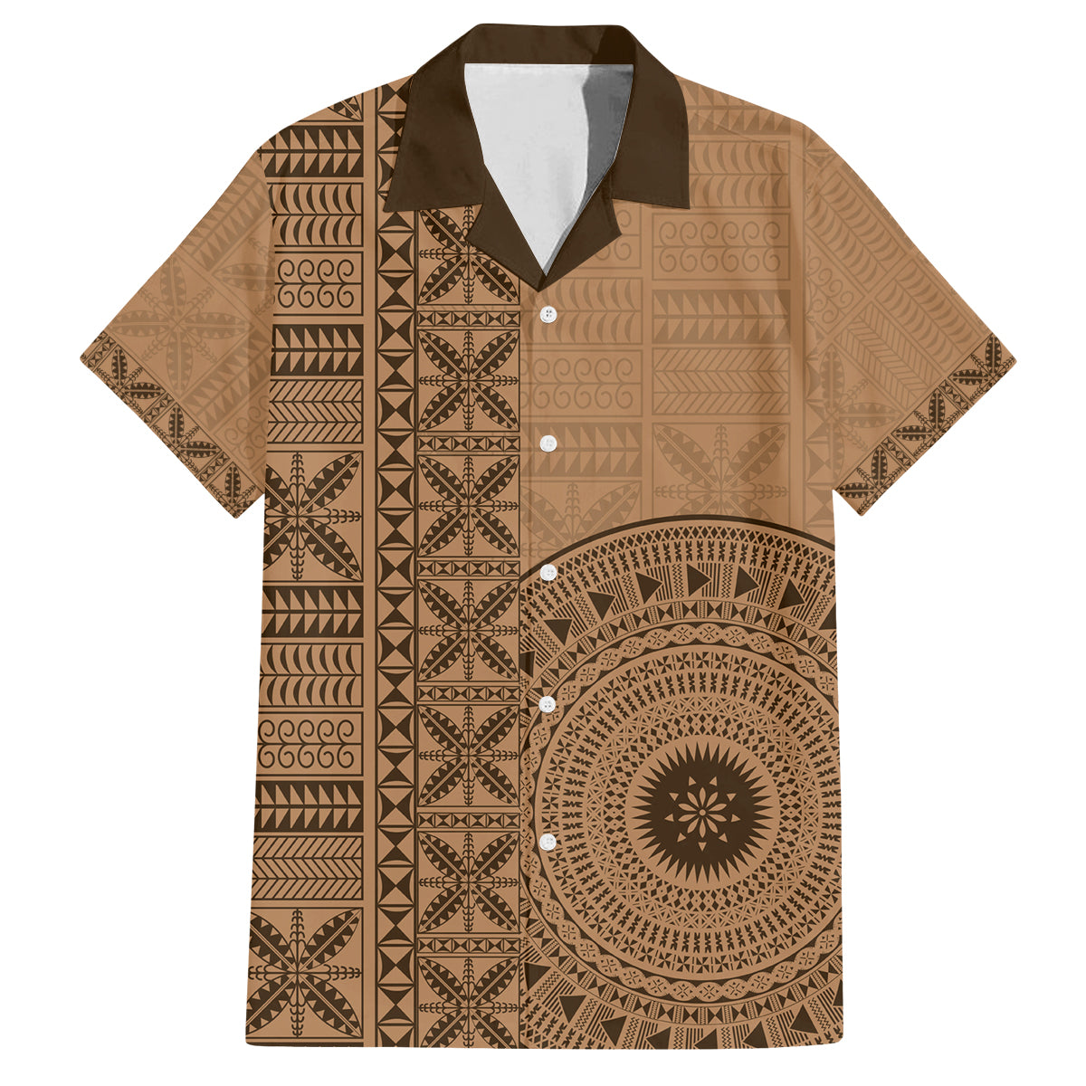 Fakaalofa Lahi Atu Niue Family Matching Tank Maxi Dress and Hawaiian Shirt Vintage Hiapo Pattern Brown Version LT14 Dad's Shirt - Short Sleeve Brown - Polynesian Pride