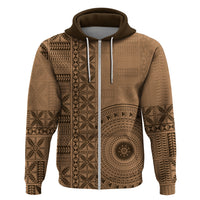 Fakaalofa Lahi Atu Niue Hoodie Vintage Hiapo Pattern Brown Version LT14 Zip Hoodie Brown - Polynesian Pride