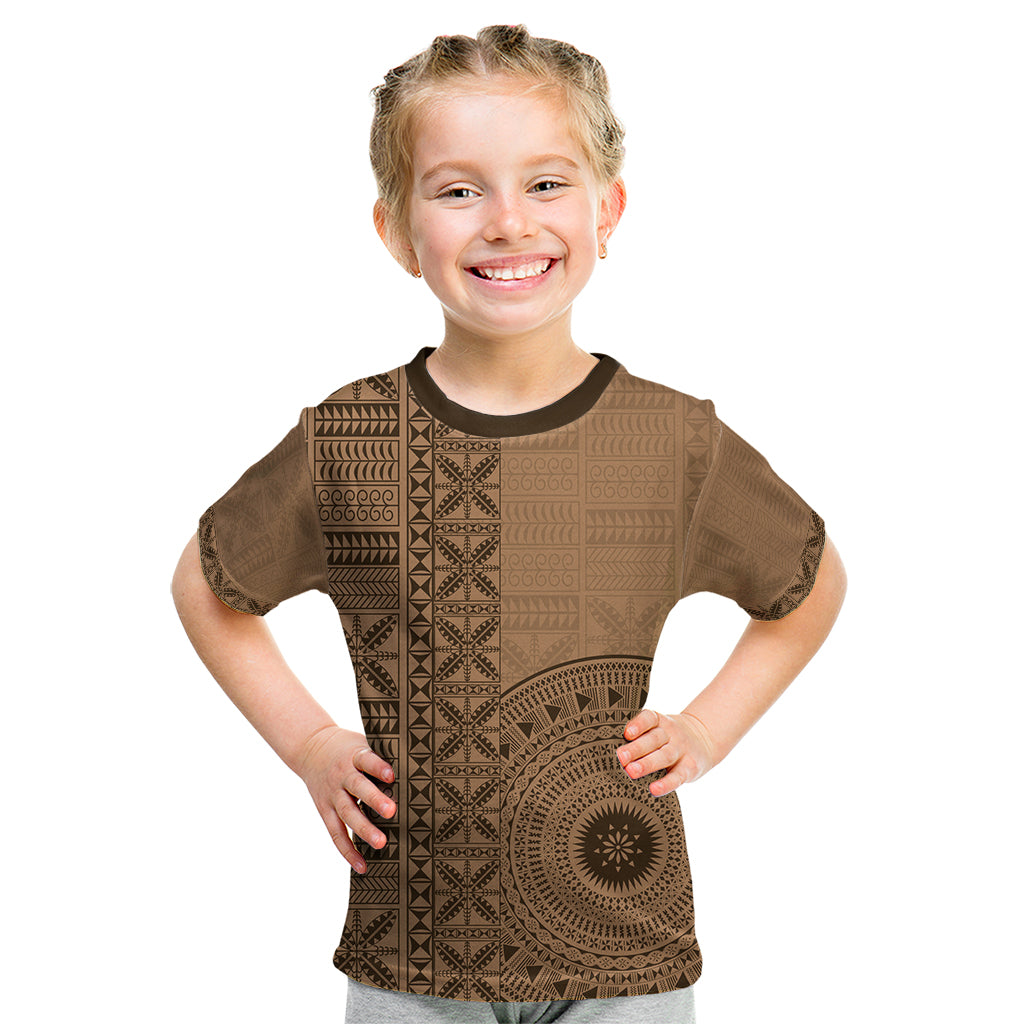 Fakaalofa Lahi Atu Niue Kid T Shirt Vintage Hiapo Pattern Brown Version LT14 Brown - Polynesian Pride