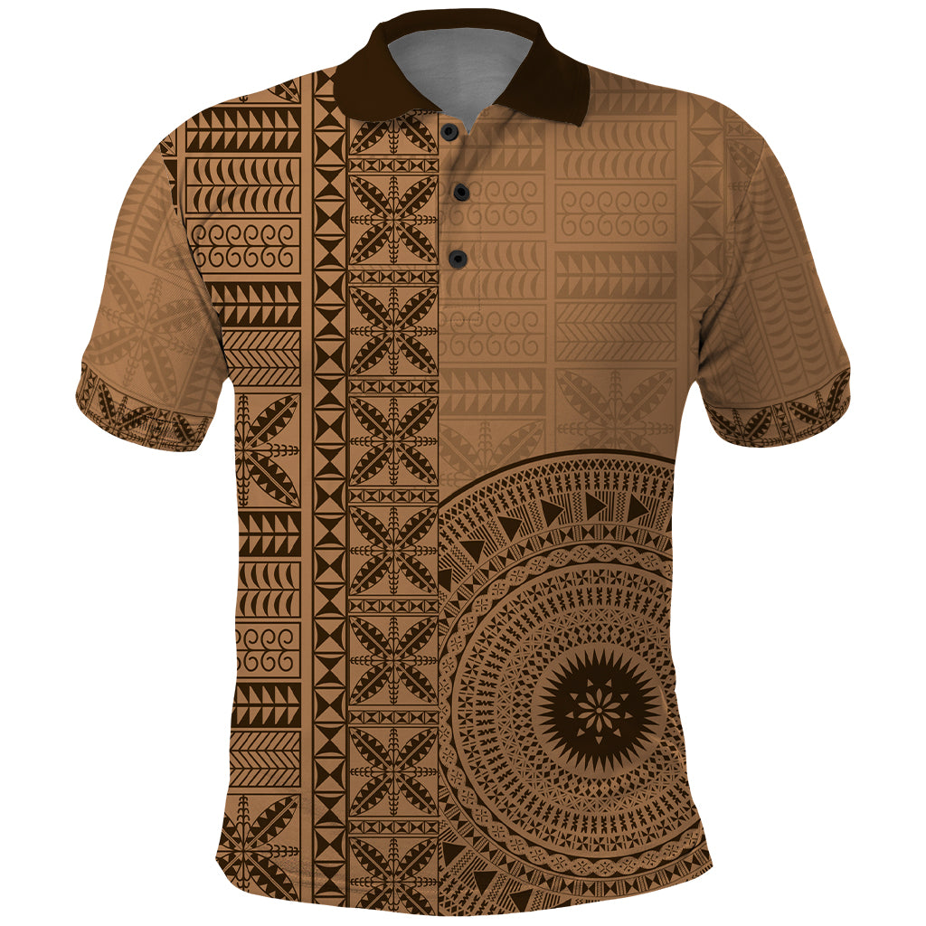 Fakaalofa Lahi Atu Niue Polo Shirt Vintage Hiapo Pattern Brown Version LT14 Brown - Polynesian Pride