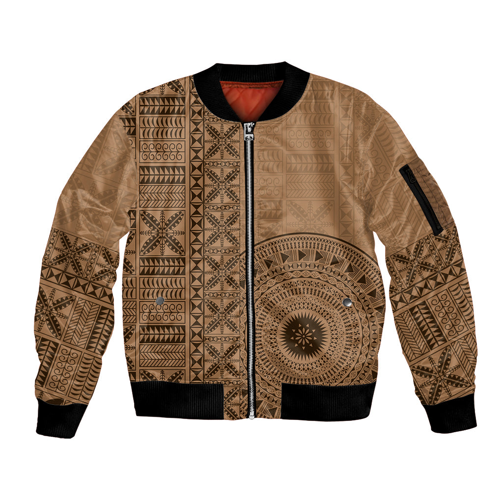 Fakaalofa Lahi Atu Niue Sleeve Zip Bomber Jacket Vintage Hiapo Pattern Brown Version LT14 Unisex Brown - Polynesian Pride