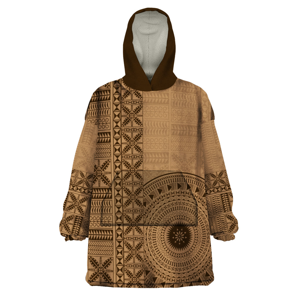 Fakaalofa Lahi Atu Niue Wearable Blanket Hoodie Vintage Hiapo Pattern Brown Version LT14 One Size Brown - Polynesian Pride