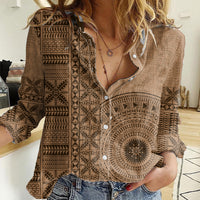 Fakaalofa Lahi Atu Niue Women Casual Shirt Vintage Hiapo Pattern Brown Version LT14 Female Brown - Polynesian Pride