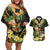 Hawaii Saint Patrick's Day Couples Matching Off Shoulder Short Dress and Hawaiian Shirt Ukulele Leprechaun Hau'Oli Maoli Oe!