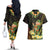 Hawaii Saint Patrick's Day Couples Matching Off The Shoulder Long Sleeve Dress and Hawaiian Shirt Ukulele Leprechaun Hau'Oli Maoli Oe!