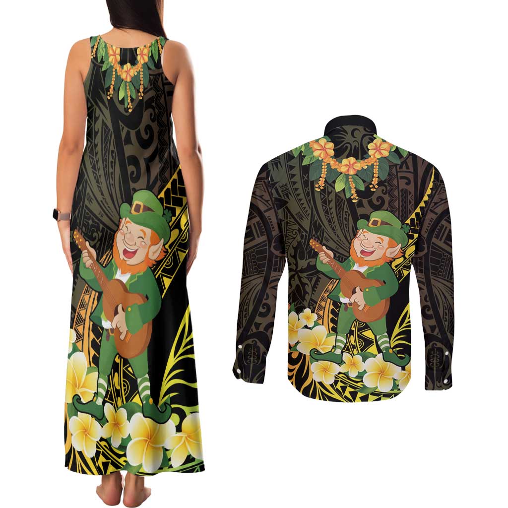 Hawaii Saint Patrick's Day Couples Matching Tank Maxi Dress and Long Sleeve Button Shirt Ukulele Leprechaun Hau'Oli Maoli Oe!