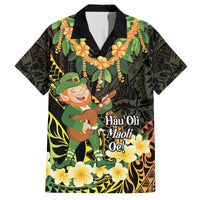Hawaii Saint Patrick's Day Family Matching Off The Shoulder Long Sleeve Dress and Hawaiian Shirt Ukulele Leprechaun Hau'Oli Maoli Oe!