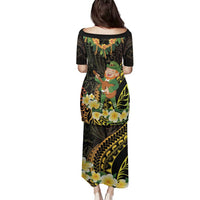 Hawaii Saint Patrick's Day Family Matching Puletasi and Hawaiian Shirt Ukulele Leprechaun Hau'Oli Maoli Oe!