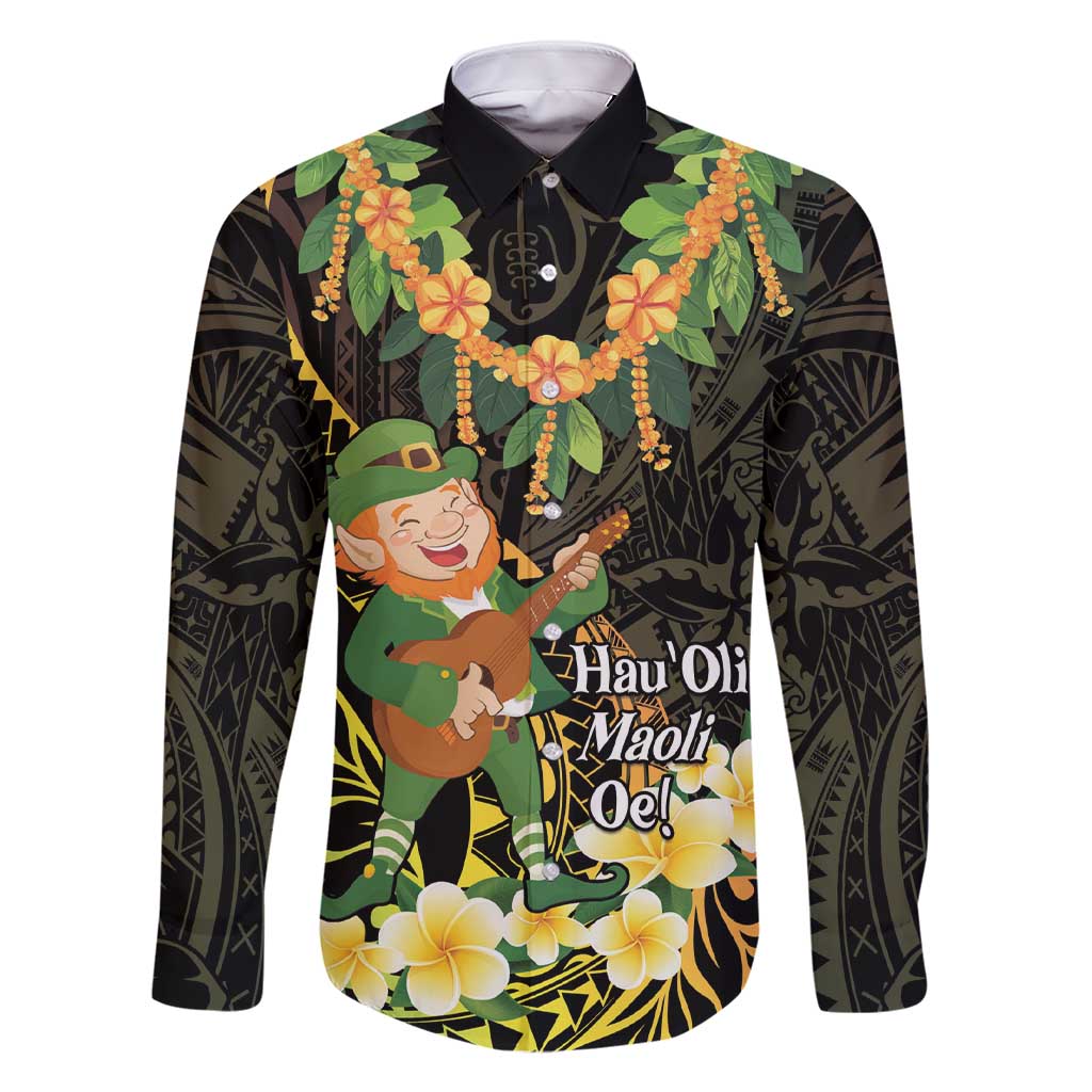 Hawaii Saint Patrick's Day Family Matching Short Sleeve Bodycon Dress and Hawaiian Shirt Ukulele Leprechaun Hau'Oli Maoli Oe!