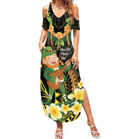 Hawaii Saint Patrick's Day Family Matching Summer Maxi Dress and Hawaiian Shirt Ukulele Leprechaun Hau'Oli Maoli Oe!