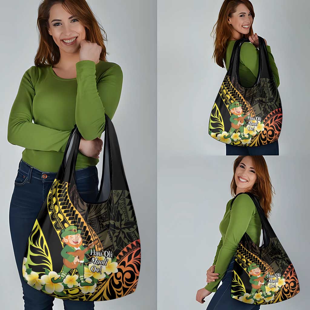 Hawaii Saint Patrick's Day Grocery Bag Ukulele Leprechaun Hau'Oli Maoli Oe!