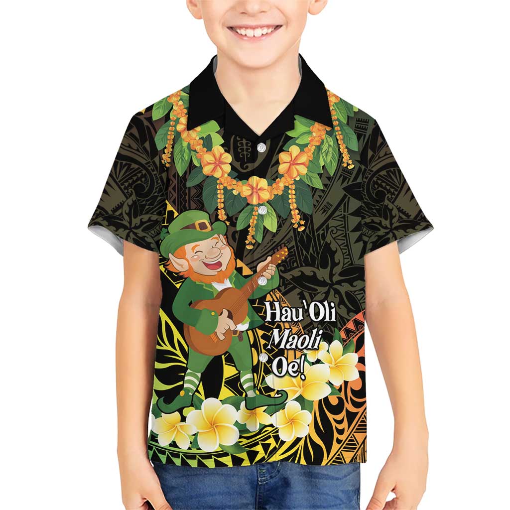Hawaii Saint Patrick's Day Kid Hawaiian Shirt Ukulele Leprechaun Hau'Oli Maoli Oe!