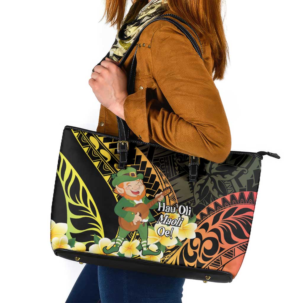 Hawaii Saint Patrick's Day Leather Tote Bag Ukulele Leprechaun Hau'Oli Maoli Oe! LT14 Reggae - Polynesian Pride