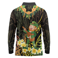 Hawaii Saint Patrick's Day Long Sleeve Polo Shirt Ukulele Leprechaun Hau'Oli Maoli Oe!