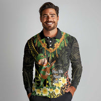 Hawaii Saint Patrick's Day Long Sleeve Polo Shirt Ukulele Leprechaun Hau'Oli Maoli Oe!