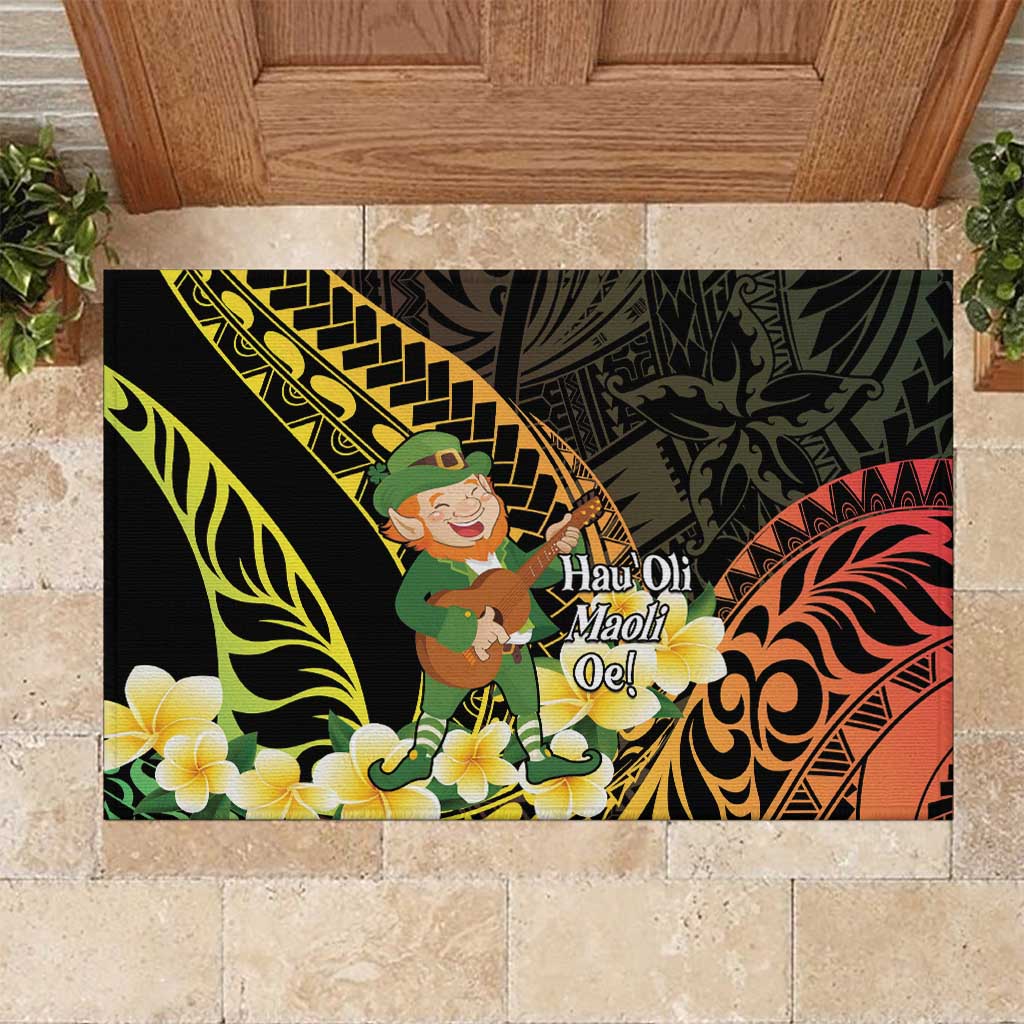 Hawaii Saint Patrick's Day Rubber Doormat Ukulele Leprechaun Hau'Oli Maoli Oe! LT14 Reggae - Polynesian Pride