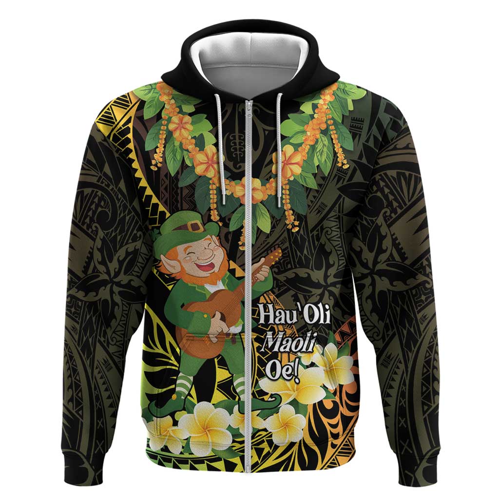 Hawaii Saint Patrick's Day Zip Hoodie Ukulele Leprechaun Hau'Oli Maoli Oe! LT14 Zip Hoodie Reggae - Polynesian Pride